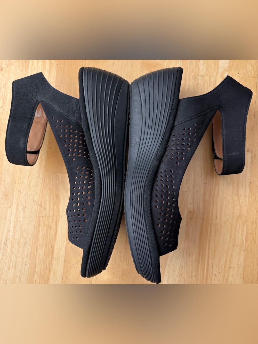 Clark’s Collection Reedly Salene Black Perforated Wedge Sandals w Ankle Strap 9 - Picture 9 of 12